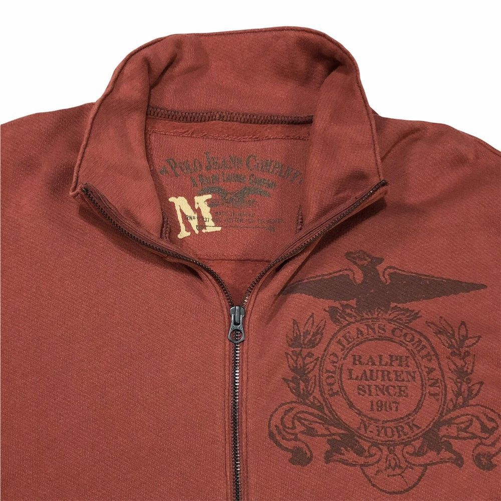 Ralph Lauren Polo Jeans Men's Medium Full Zip Mock Sweater Red Eagle Crest RARE‎